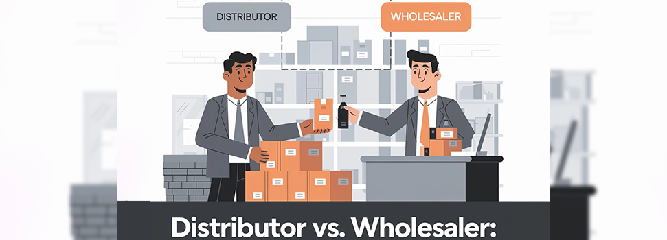 Illustration showing the roles of distributor and wholesaler in product distribution