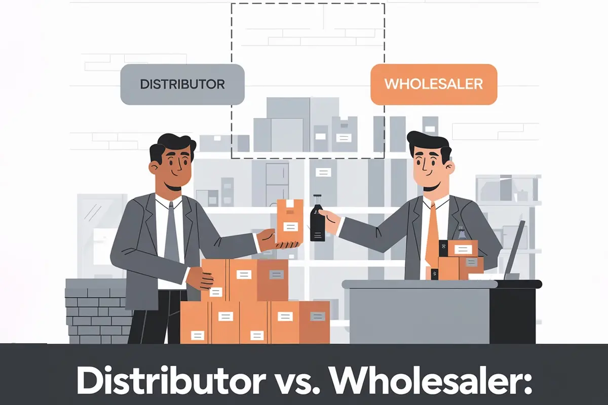 Illustration showing the roles of distributor and wholesaler in product distribution