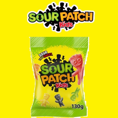 Sour Patch Kids candy pack featuring colorful, soft, and sour gummy characters.