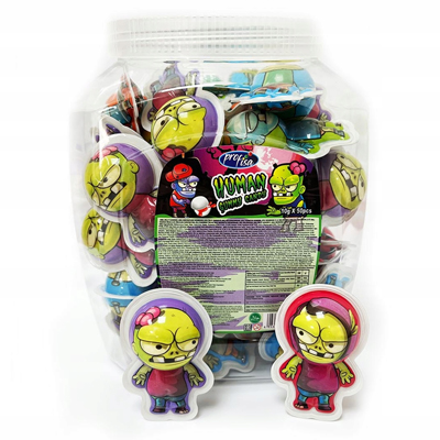 Jar of Yuman Gummy Candy featuring fun and quirky character-shaped packaging designs.