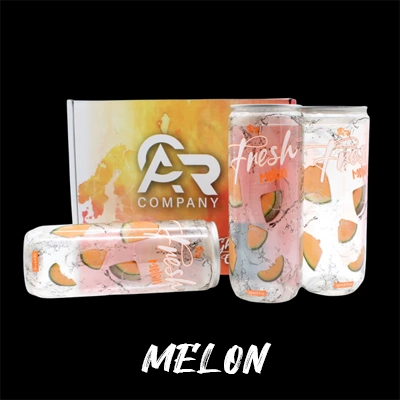 Fresh Melon drink cans featuring vibrant melon slices with sleek AR Company packaging.