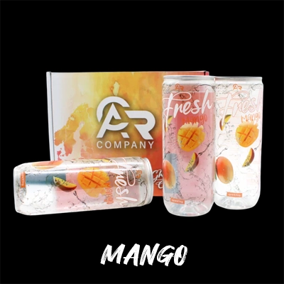 Fresh Mango drink cans featuring vibrant mango imagery with stylish AR Company packaging.