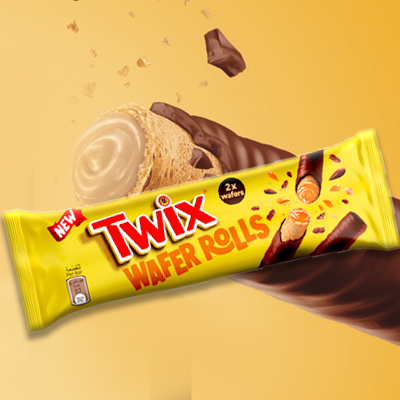 New Twix Wafer Rolls, featuring crunchy wafer layers coated in delicious chocolate, perfect for satisfying cravings.