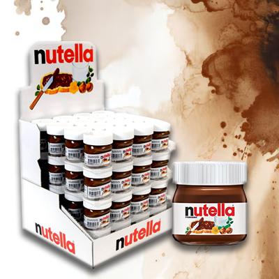 Nutella jars in a neat display box, offering the beloved hazelnut cocoa spread in convenient packaging