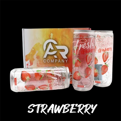 Fresh Strawberry drink cans adorned with vibrant strawberry imagery and AR Company branding.