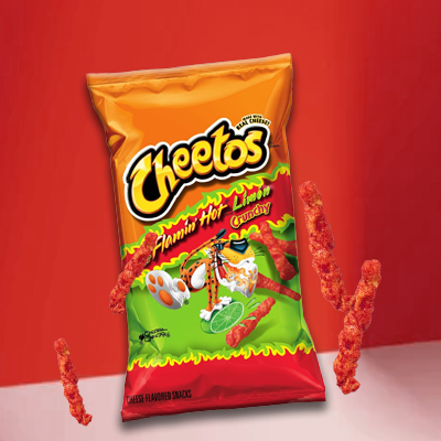 Bag of Cheetos Flamin' Hot Limón Crunchy snacks with a zesty lime twist and spicy curls featured.
