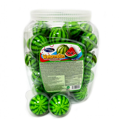 Jar of Profisa Watermelon Jelly Candy featuring vibrant watermelon-shaped treats