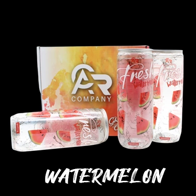 Fresh Watermelon drink cans featuring juicy watermelon visuals with AR Company branding.