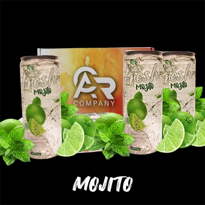 Fresh Mojito drink cans with zesty lime and mint visuals, paired with AR Company branding.