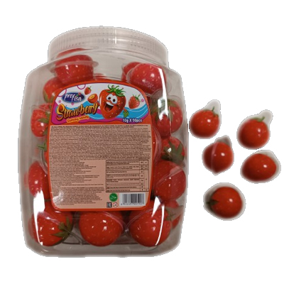 Jar of Profisa Strawberry Jelly Candy featuring vibrant strawberry-shaped treats.