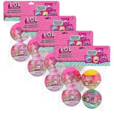 LOL Surprise 4pc Favor Pack featuring mini surprise balls in vibrant pink packaging