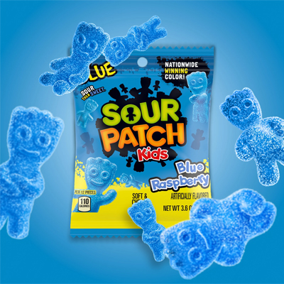 Sour Patch Kids Blue Raspberry candy pack featuring soft and sour gummy treats.