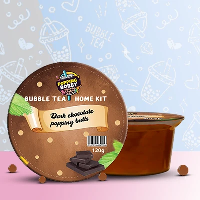Popping Bobby Bubble Tea Home Kit with Dark Chocolate Popping Balls for a rich and indulgent DIY bubble tea experience.