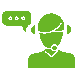 Speech bubble icon in green, indicating customer communication.