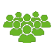 Group icon in green, representing a community or customer base.